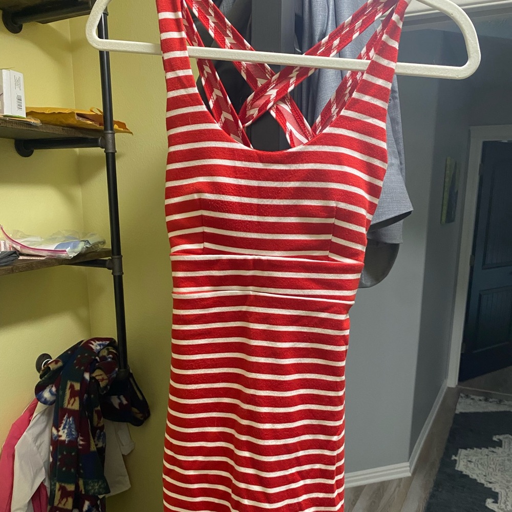 Red and White Striped summer mini dress